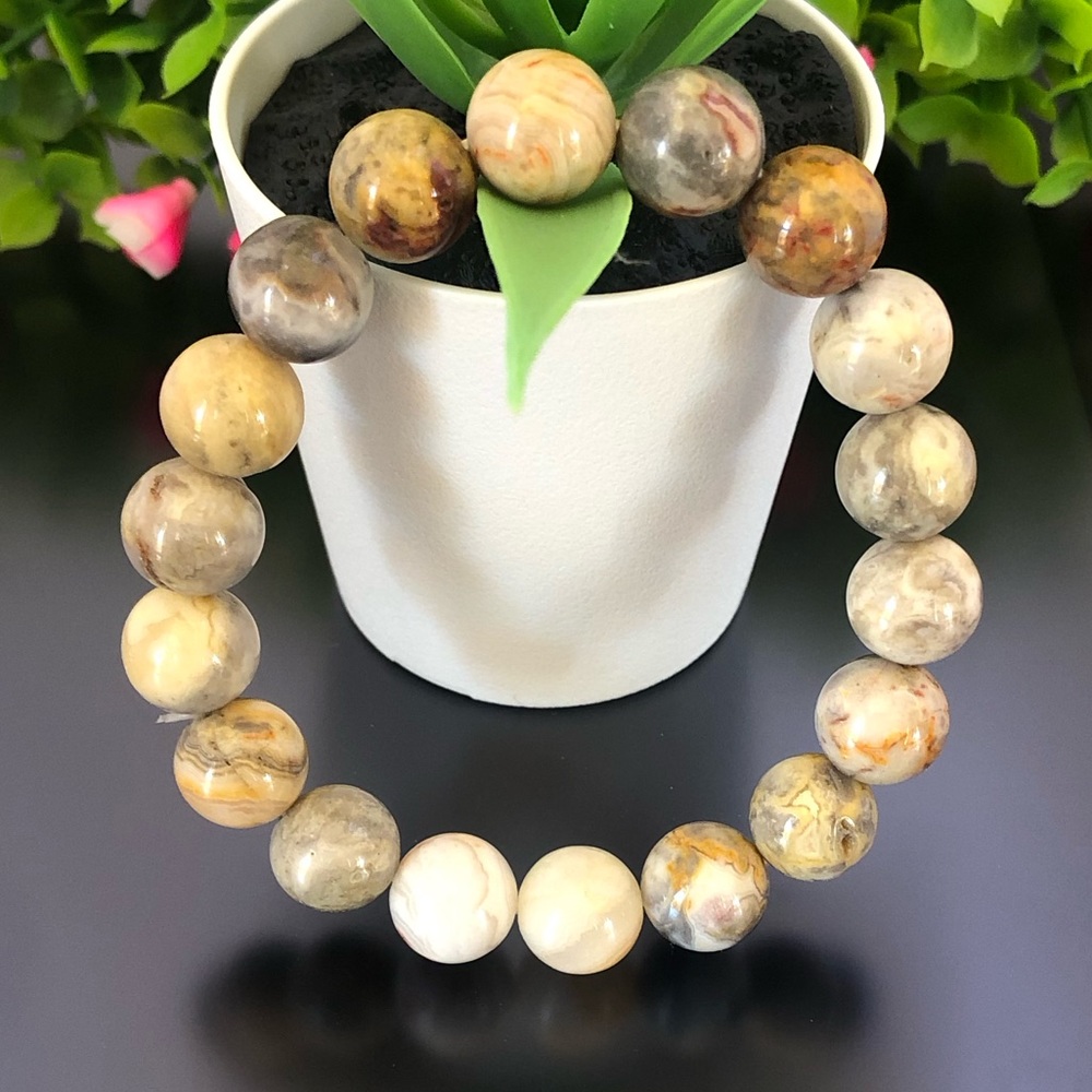 Crazy Agate 10mm Natural Stone Beads Stretchable Bracelet